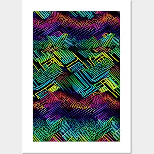 Colourful neon lines pattern Posters and Art